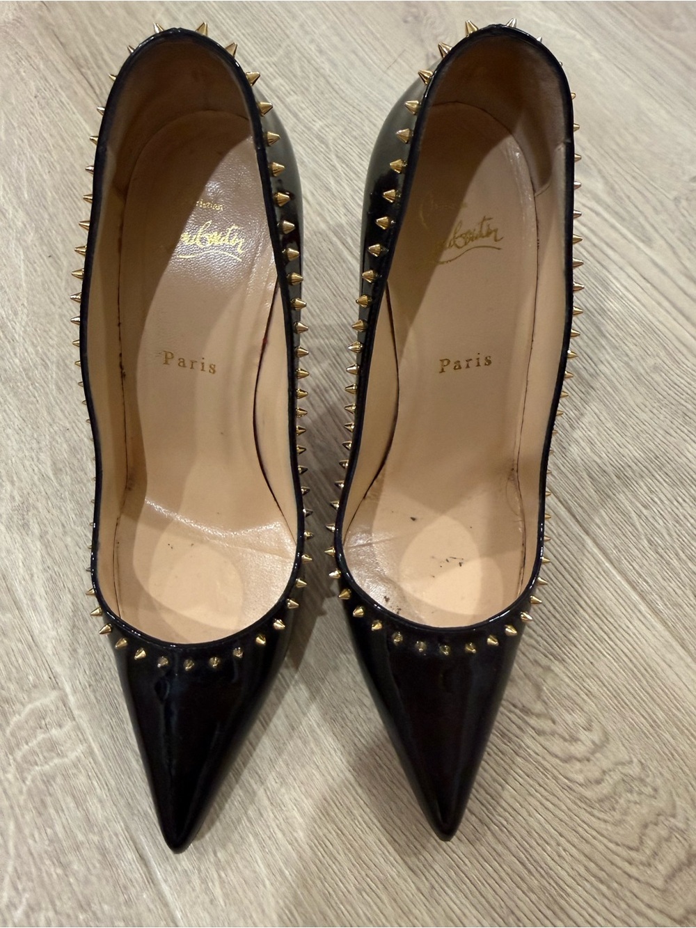 Christian Louboutin Black Patent Spike Pointed-Toe Pump